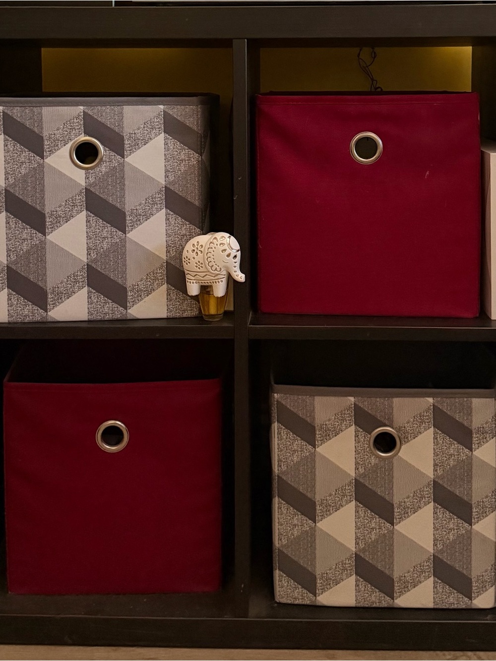 Collapsible Fabric Storage Bin - Burgundy and Gray Pattern